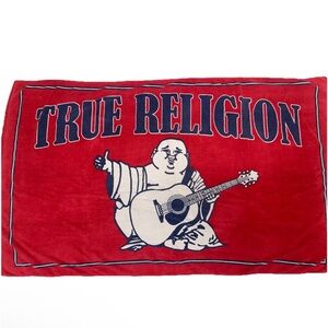 True Religion World Tour Beach Towel 40x64 Red Guitar Buddha Oversize Cotton